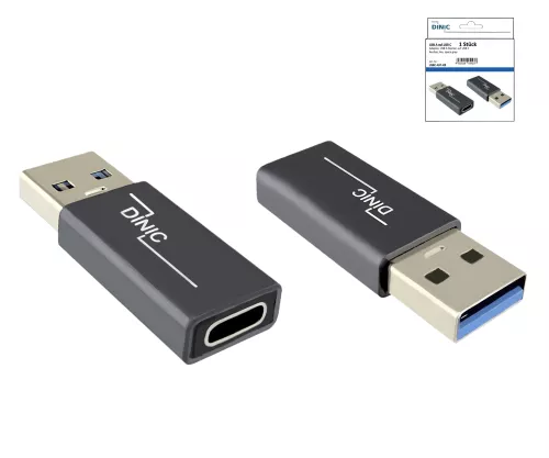 Adapter, USB A plug to USB C socket aluminium, space grey, DINIC Box